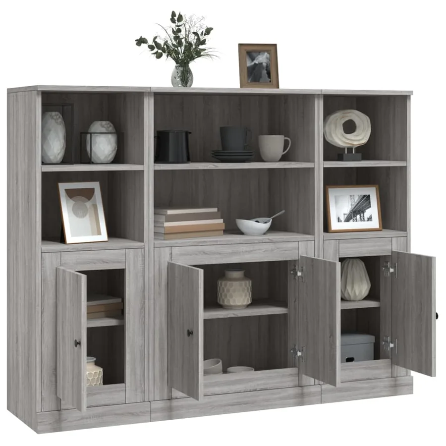 Buffets 3 pcs sonoma gris bois d'ingénierie - 4