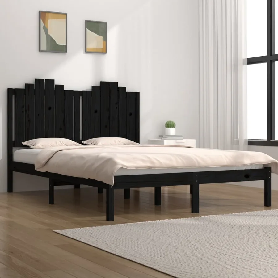 Cadre de lit sans matelas noir bois massif 200x200 cm