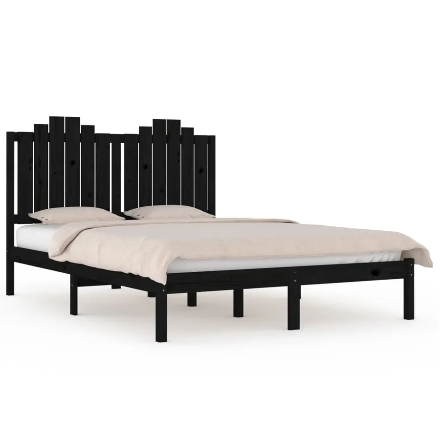 Cadre de lit sans matelas noir bois massif 200x200 cm - 2