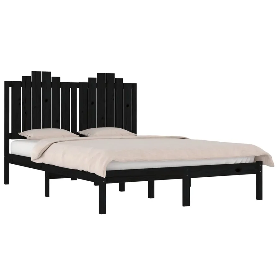 Cadre de lit sans matelas noir bois massif 200x200 cm - 3