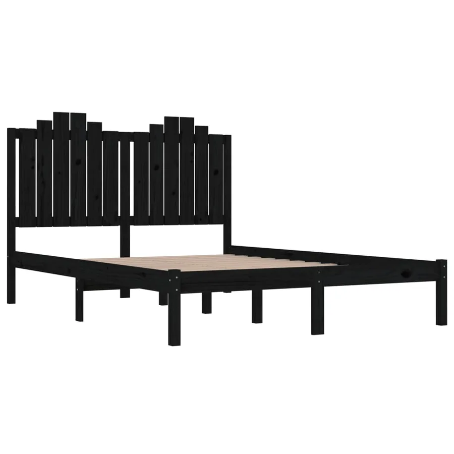 Cadre de lit sans matelas noir bois massif 200x200 cm - 4