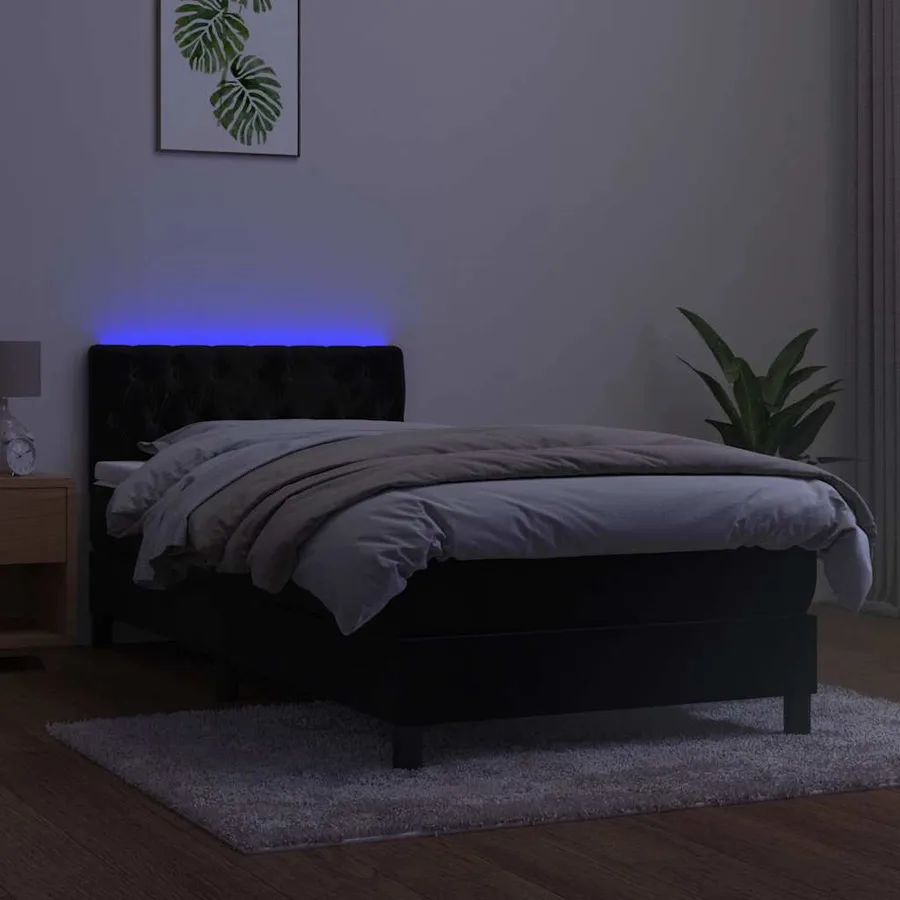 Sommier à lattes de lit avec matelas et LED Noir 100x200 cm - 4