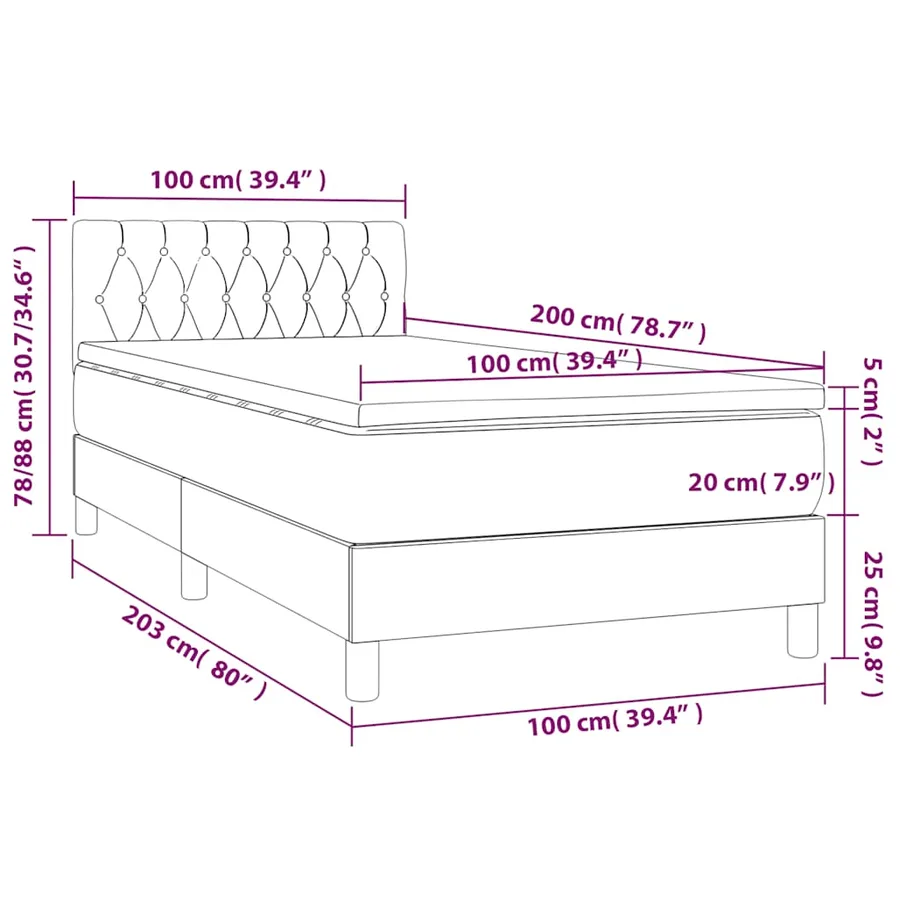 Sommier à lattes de lit avec matelas et LED Noir 100x200 cm - 8