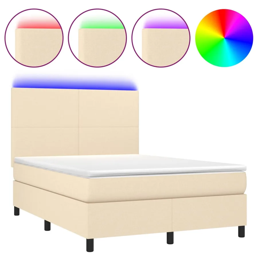 Sommier à lattes de lit et matelas et LED Crème 140x200cm Tissu - 2