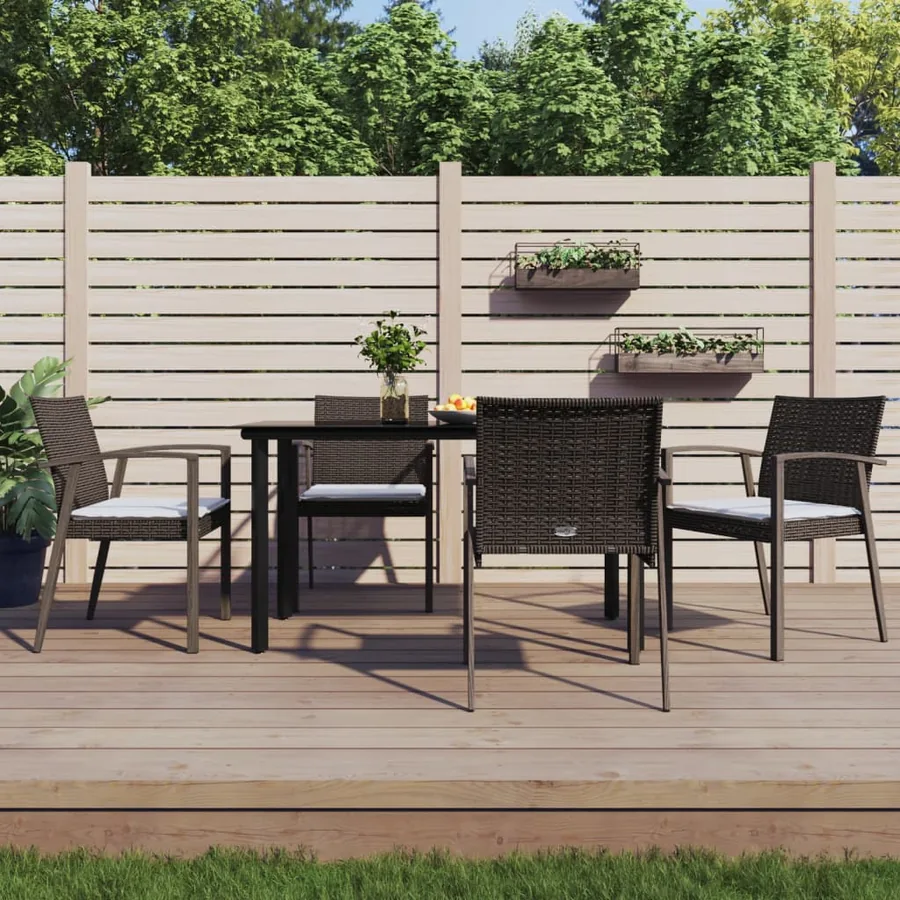 Ensemble à manger de jardin 5 pcs coussins résine tressée acier