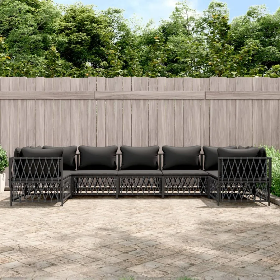 Salon de jardin 7 pcs avec coussins anthracite acier
