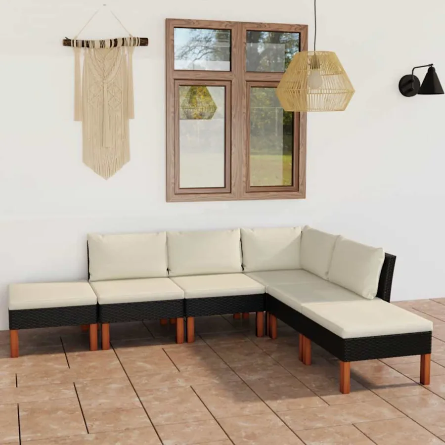 Salon de jardin 6 pcs avec coussins Résine tressée Noir
