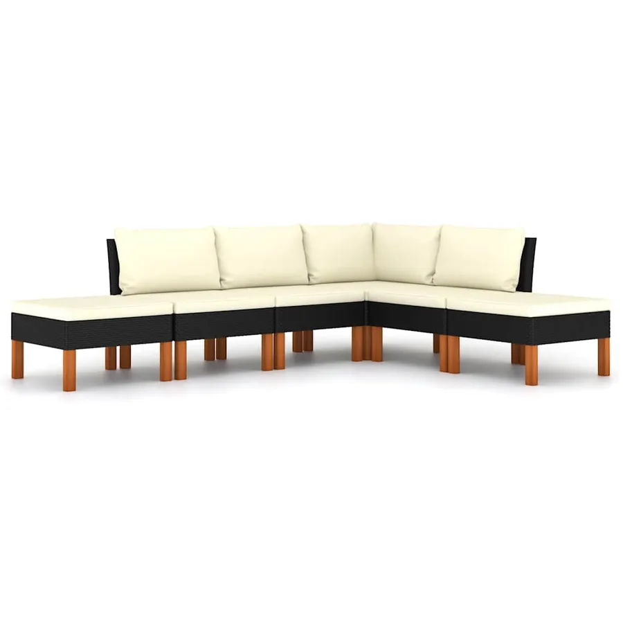 Salon de jardin 6 pcs avec coussins Résine tressée Noir - 2