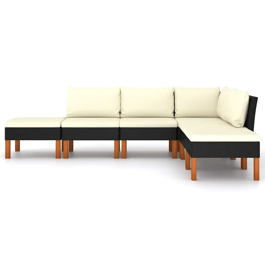 Salon de jardin 6 pcs avec coussins Résine tressée Noir - 3