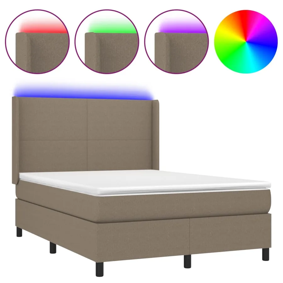 Sommier à lattes de lit matelas et LED Taupe 140x200 cm Tissu - 2