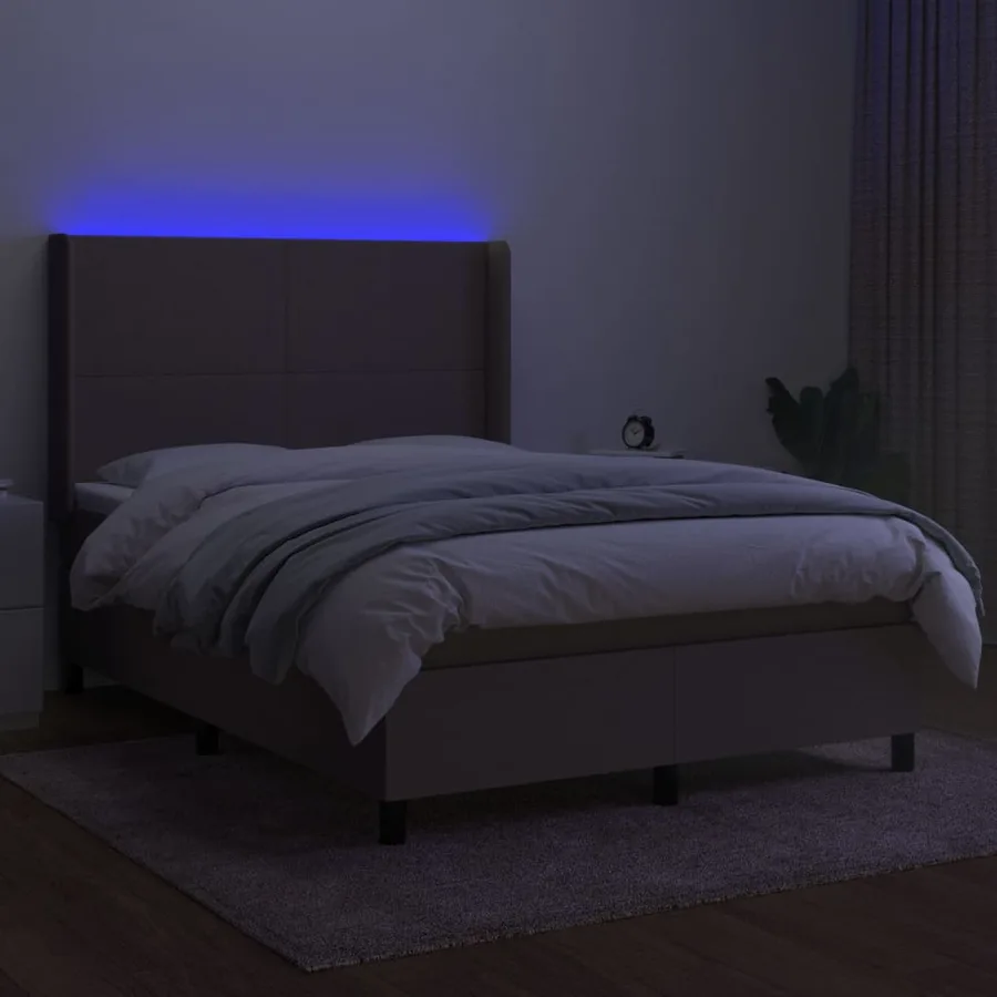 Sommier à lattes de lit matelas et LED Taupe 140x200 cm Tissu - 3