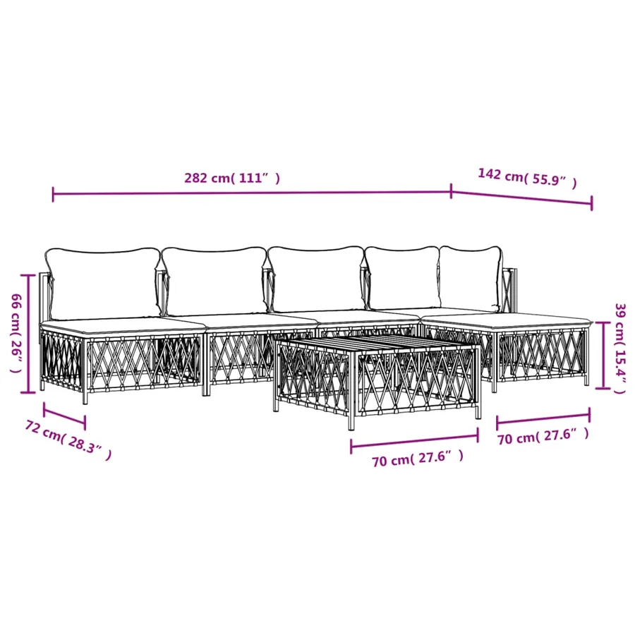 Salon de jardin avec coussins 6 pcs blanc acier - 10