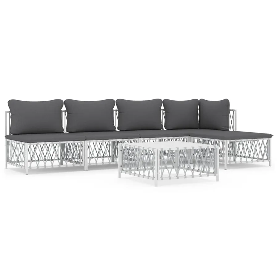 Salon de jardin avec coussins 6 pcs blanc acier - 2