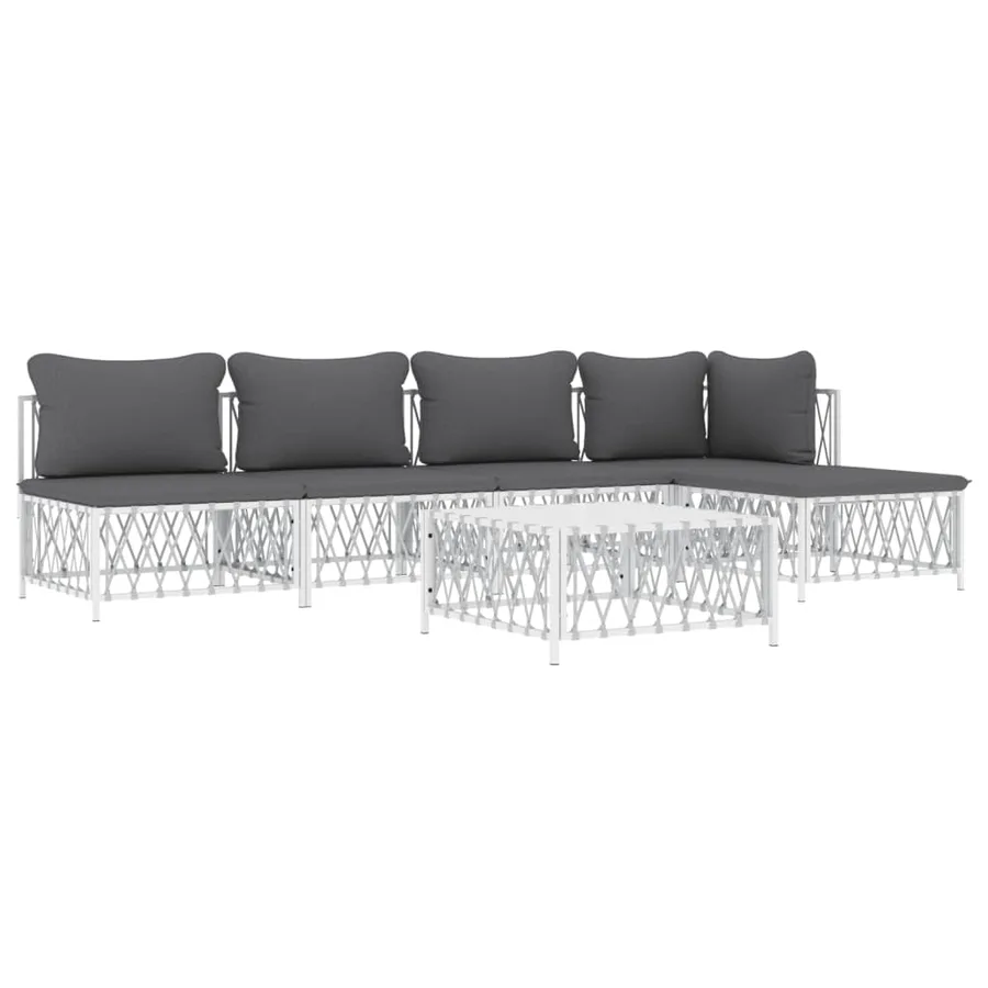 Salon de jardin avec coussins 6 pcs blanc acier - 3