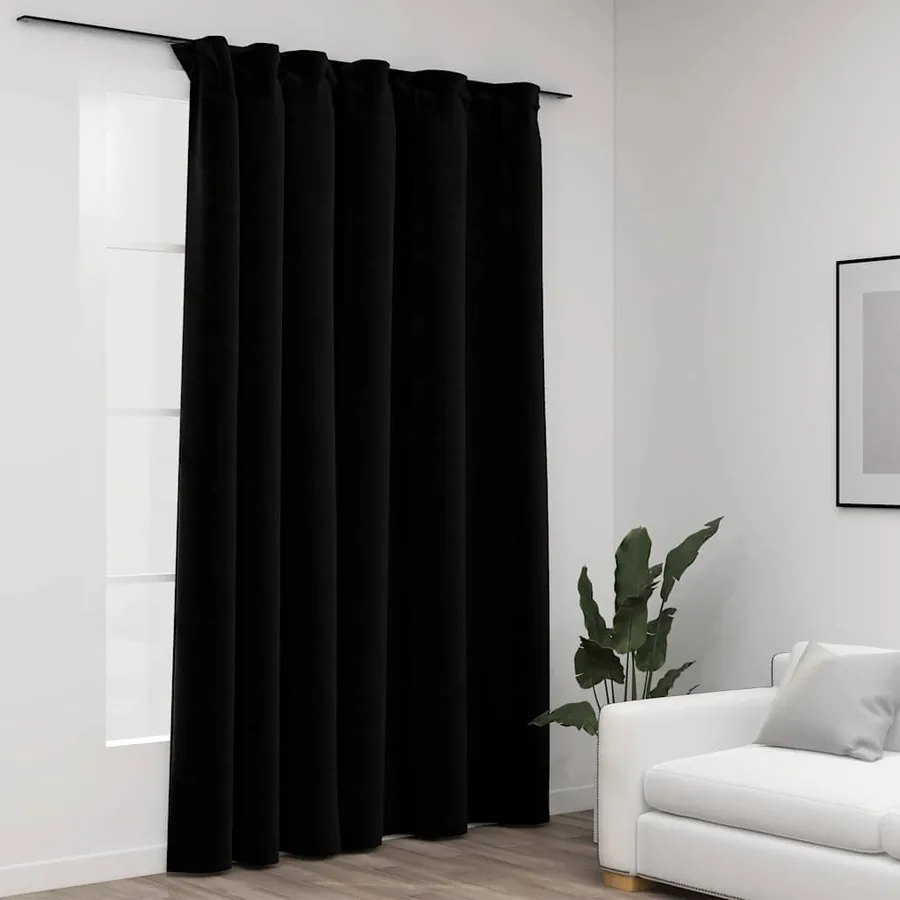 Rideau occultant d'aspect de lin avec crochets Noir 290x245 cm