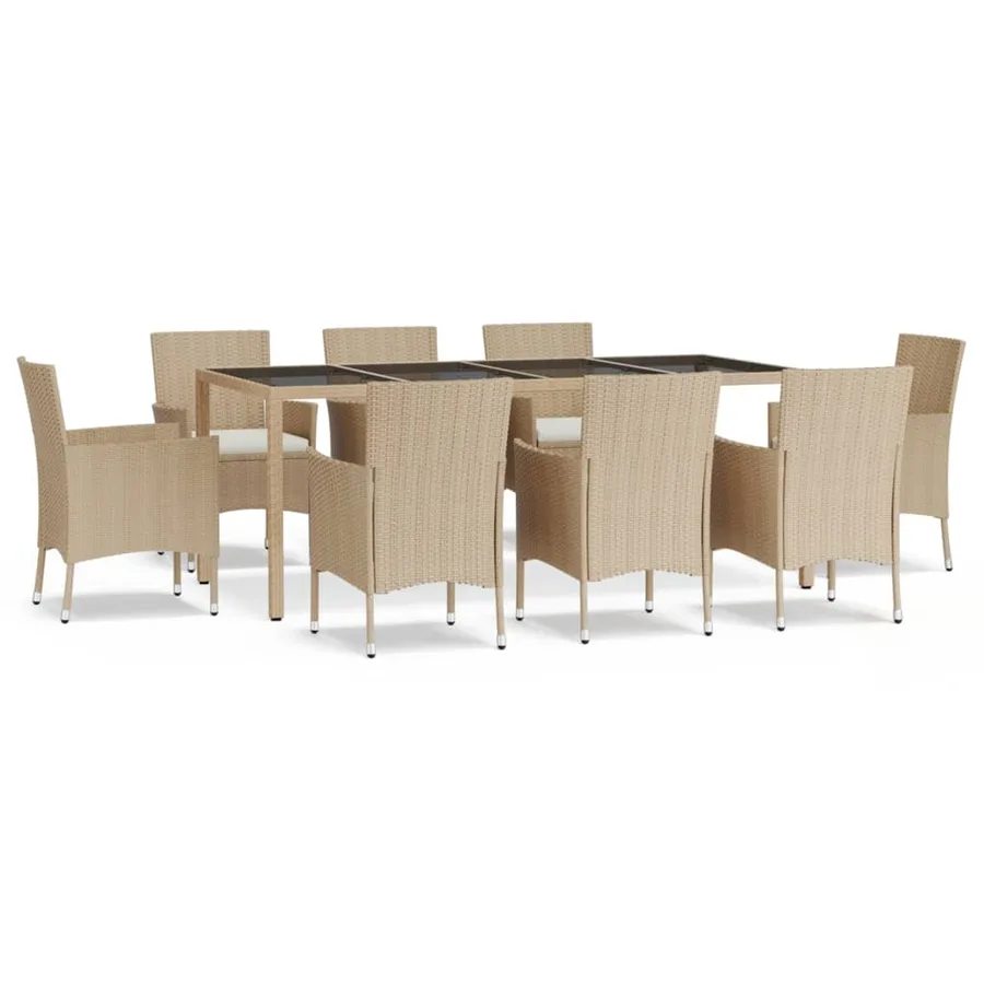 Ensemble à manger de jardin et coussins 9 pcs beige Poly rotin - 2