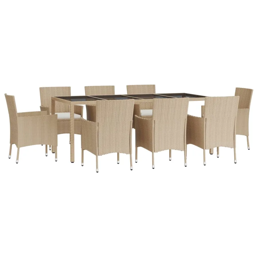 Ensemble à manger de jardin et coussins 9 pcs beige Poly rotin - 3
