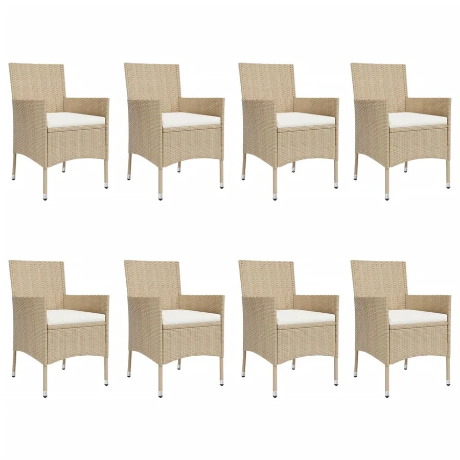 Ensemble à manger de jardin et coussins 9 pcs beige Poly rotin - 4