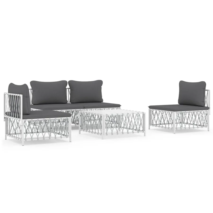 Salon de jardin avec coussins 5 pcs blanc acier - 2
