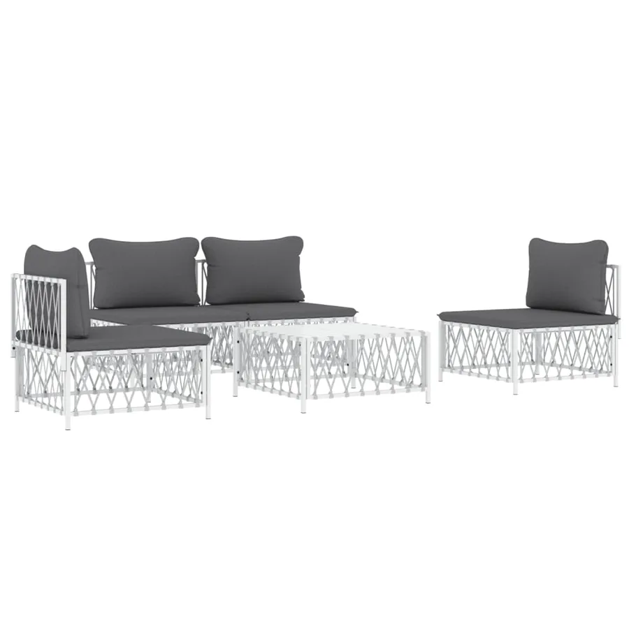 Salon de jardin avec coussins 5 pcs blanc acier - 3