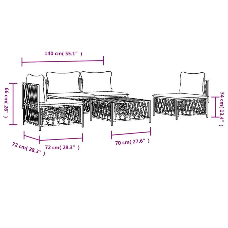 Salon de jardin avec coussins 5 pcs blanc acier - 8