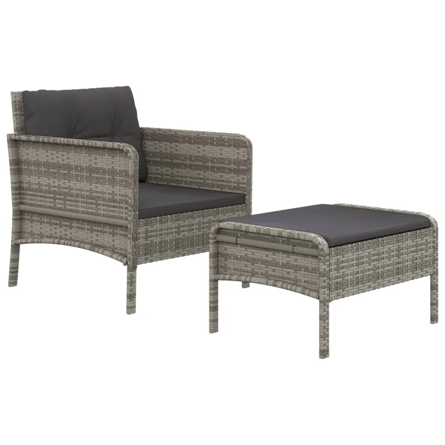 Salon de jardin 2 pcs avec coussins Gris Résine tressée - 3
