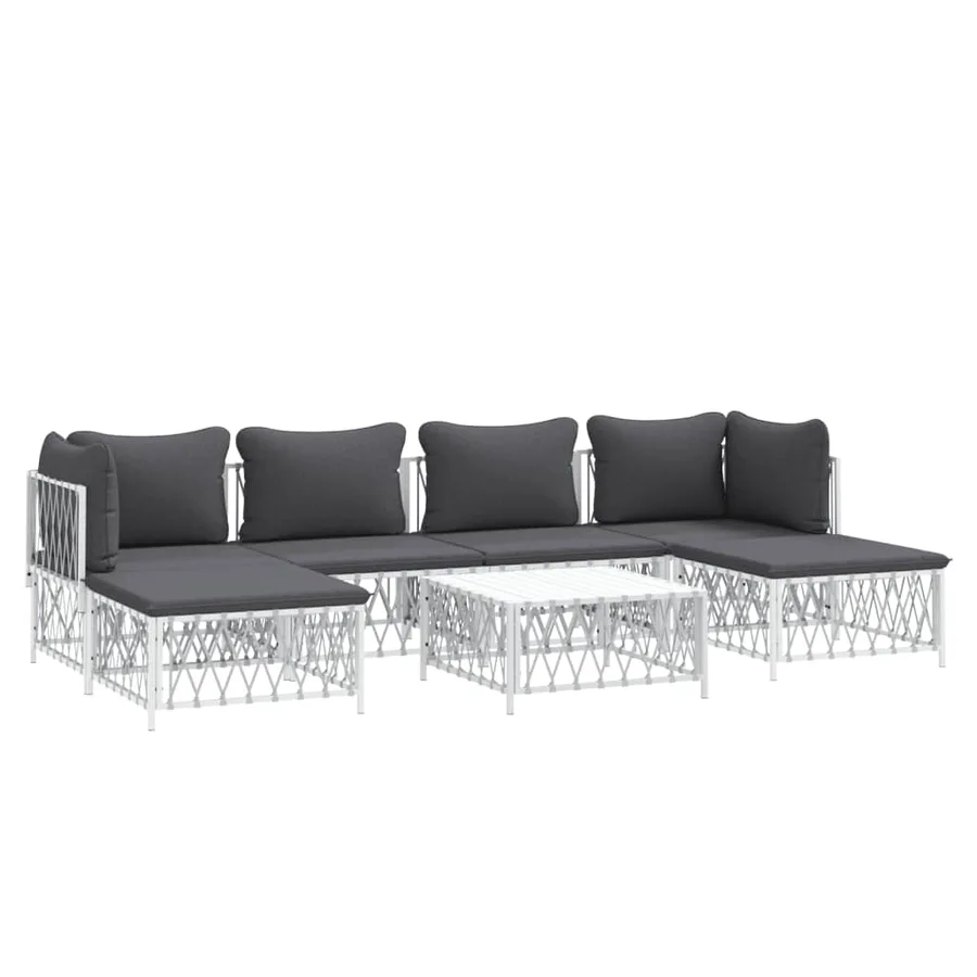 Salon de jardin 7 pcs avec coussins blanc acier - 3