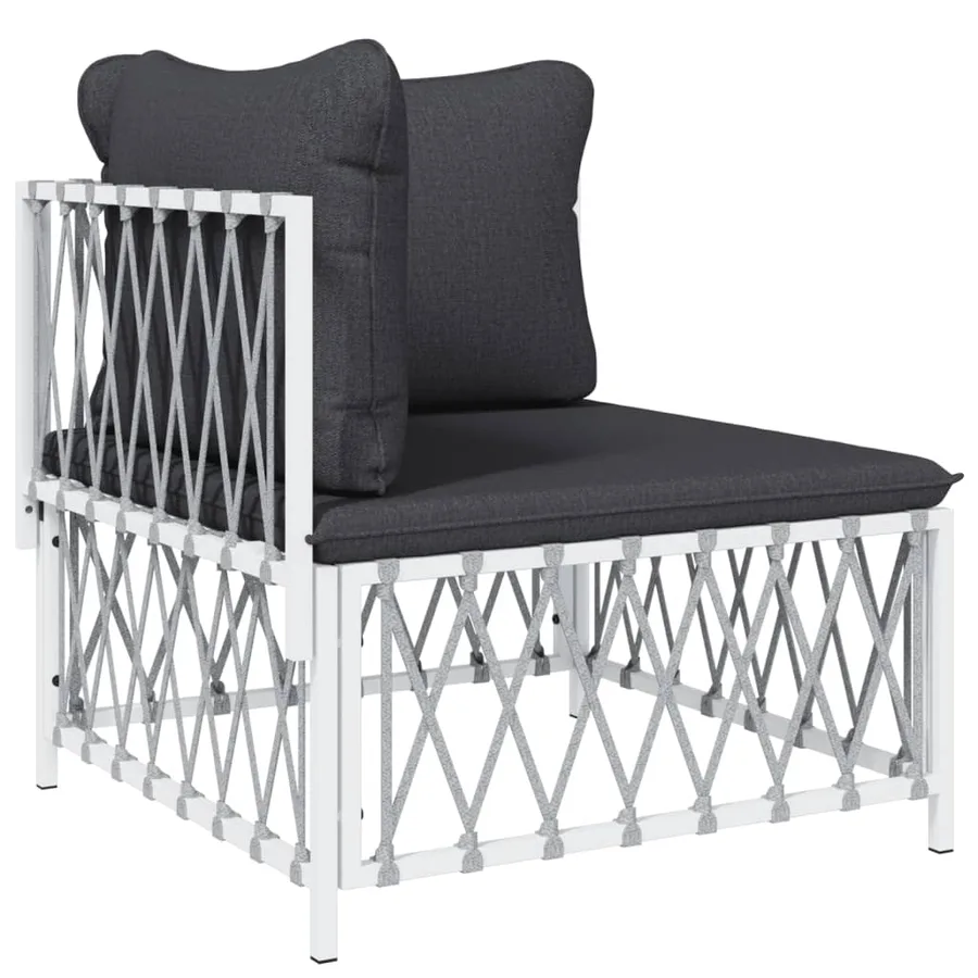 Salon de jardin 7 pcs avec coussins blanc acier - 4