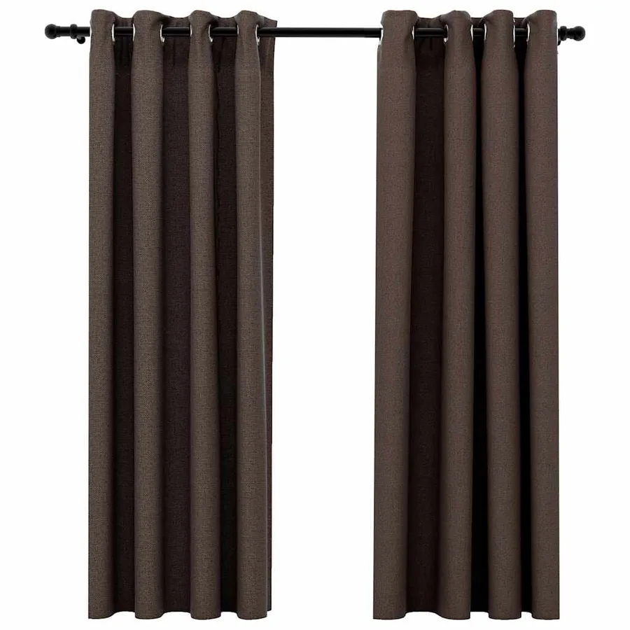 Rideaux occultants Aspect lin avec œillets 2pcs Taupe 140x175cm - 2
