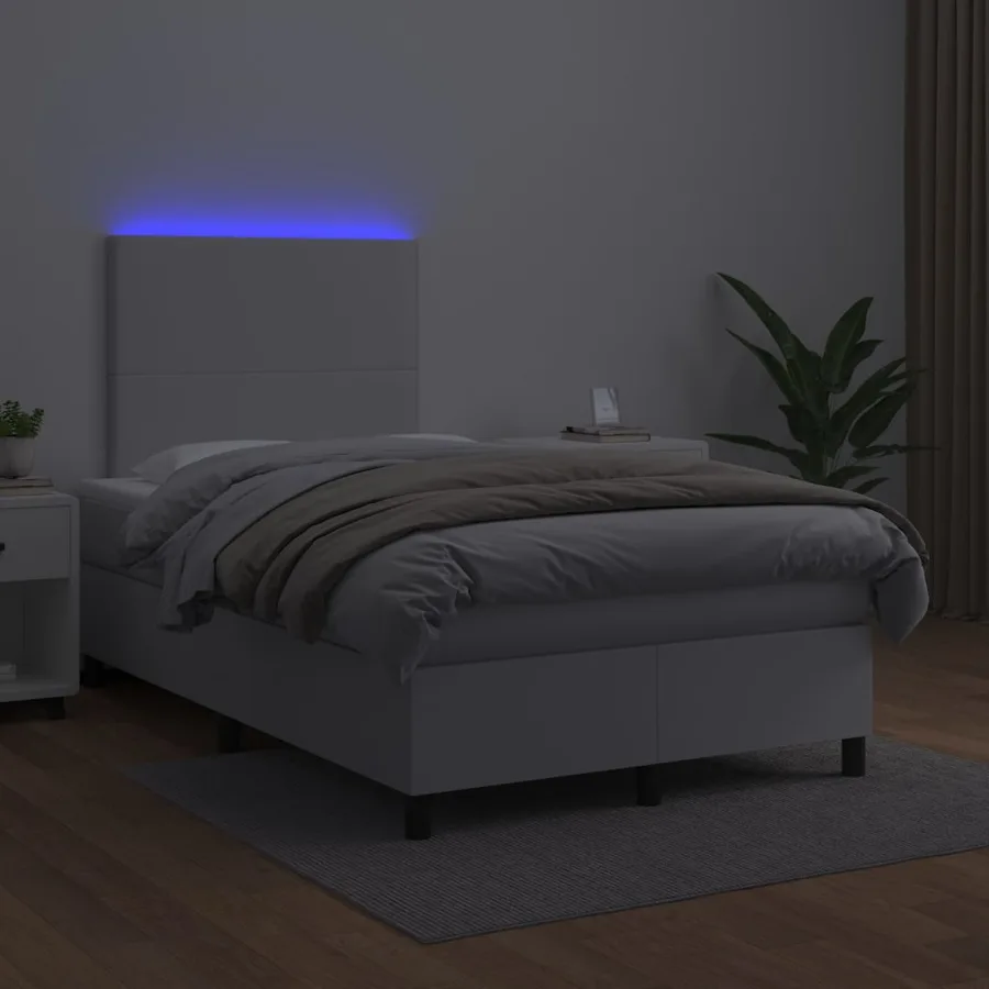 Sommier à lattes de lit avec matelas et LED Blanc 120x200 cm - 4