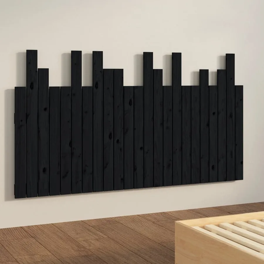 Tête de lit murale Noir 146,5x3x80 cm Bois massif de pin - 4
