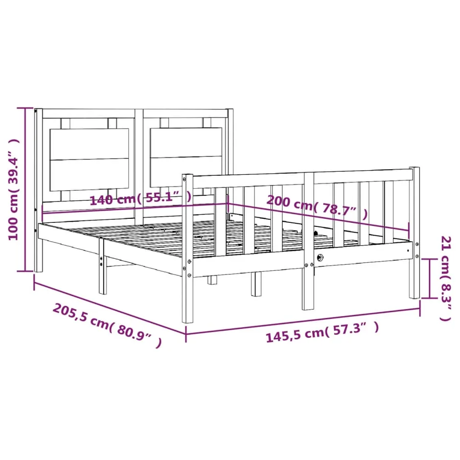 Cadre de lit sans matelas 140x200 cm bois massif de pin - 12