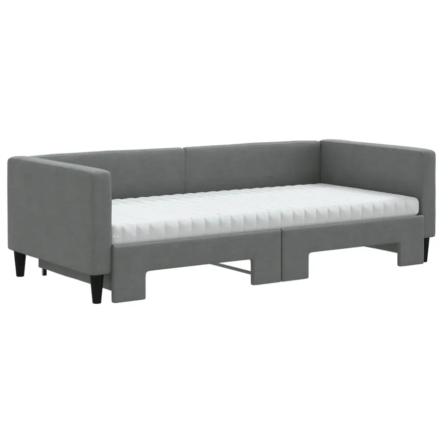 Lit de jour avec gigogne et matelas gris foncé 90x200 cm tissu - 3
