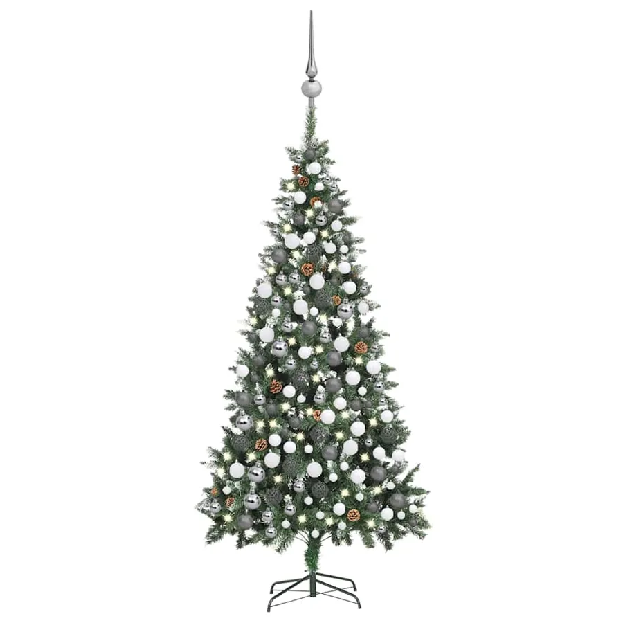 Arbre de Noël artificiel pré-éclairé/boules pommes de pin 210cm