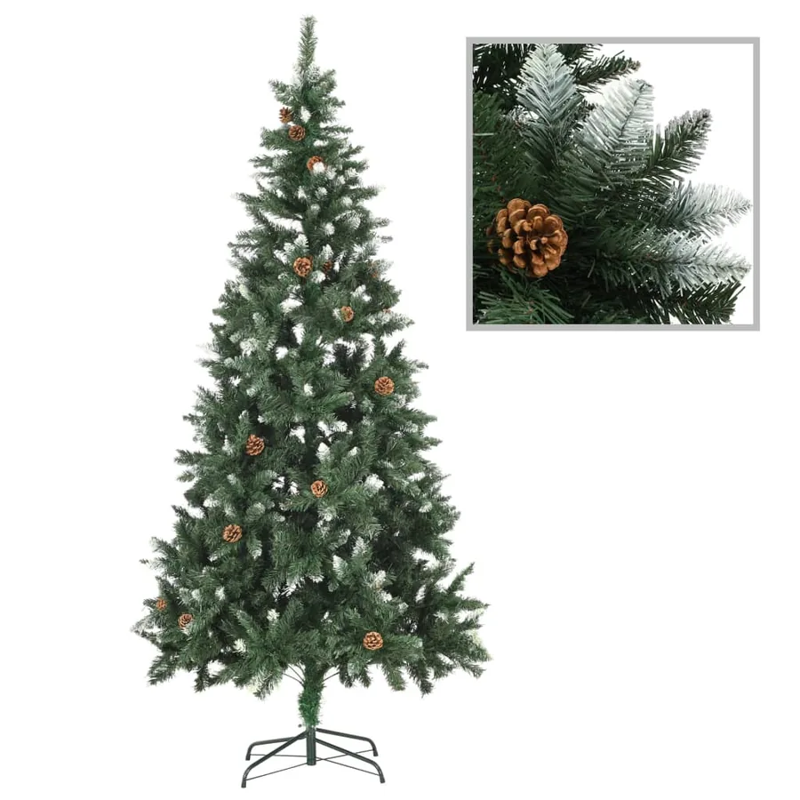 Sapin de Noël avec pommes de pin et paillettes blanches 210 cm