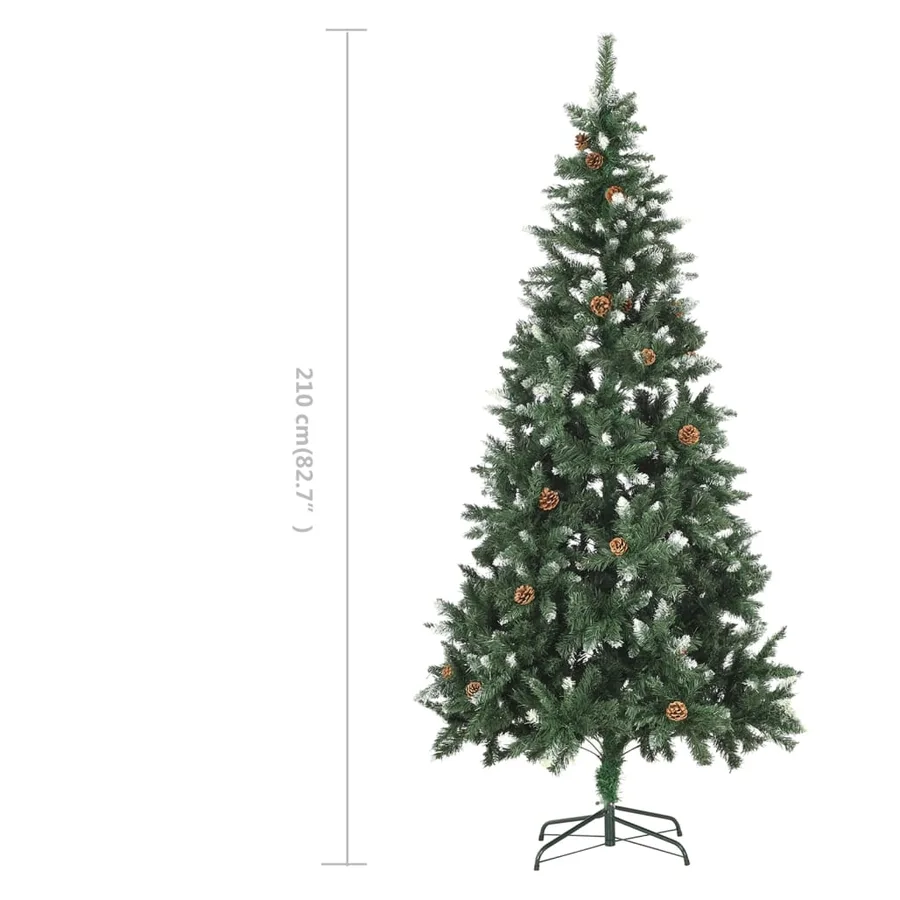 Sapin de Noël avec pommes de pin et paillettes blanches 210 cm - 7