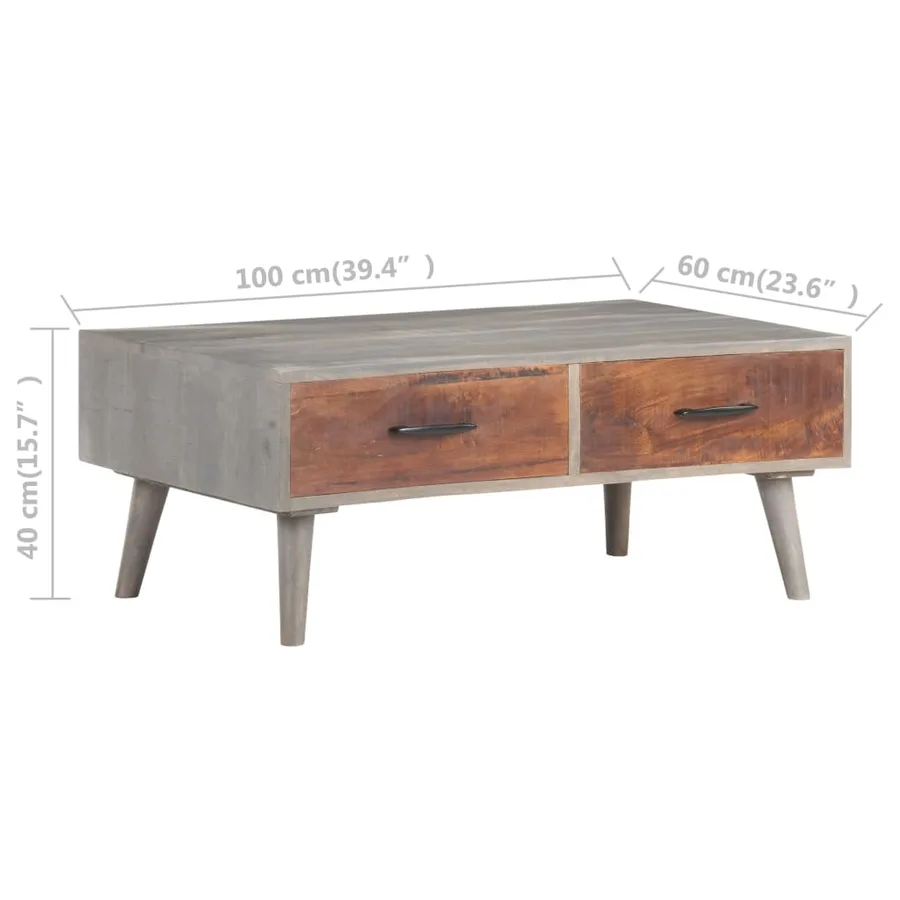 Table basse Gris 100x60x40 cm Bois massif de manguier brut - 6