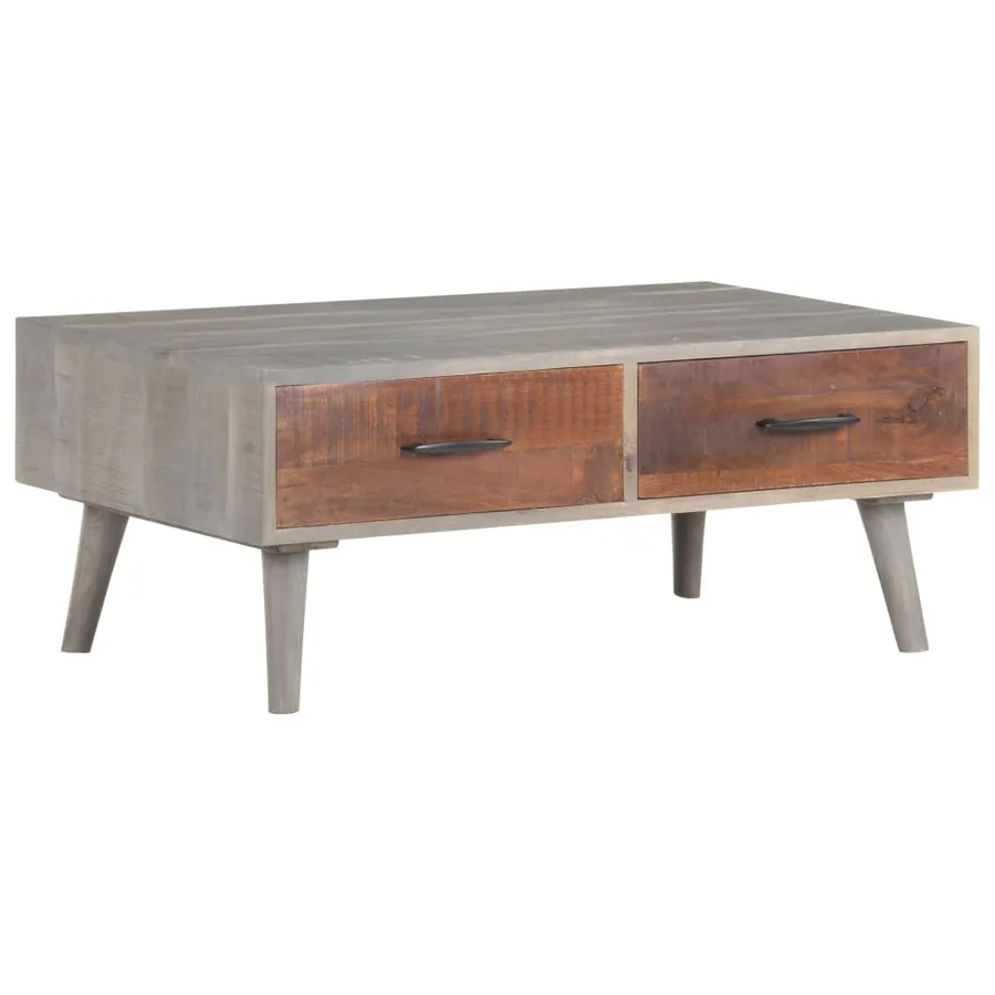 Table basse Gris 100x60x40 cm Bois massif de manguier brut - 9