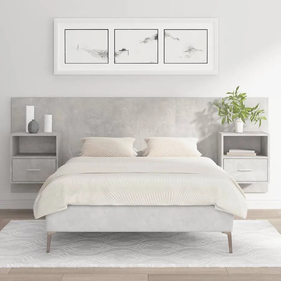 Tête de lit avec armoires Gris béton Bois d'ingénierie