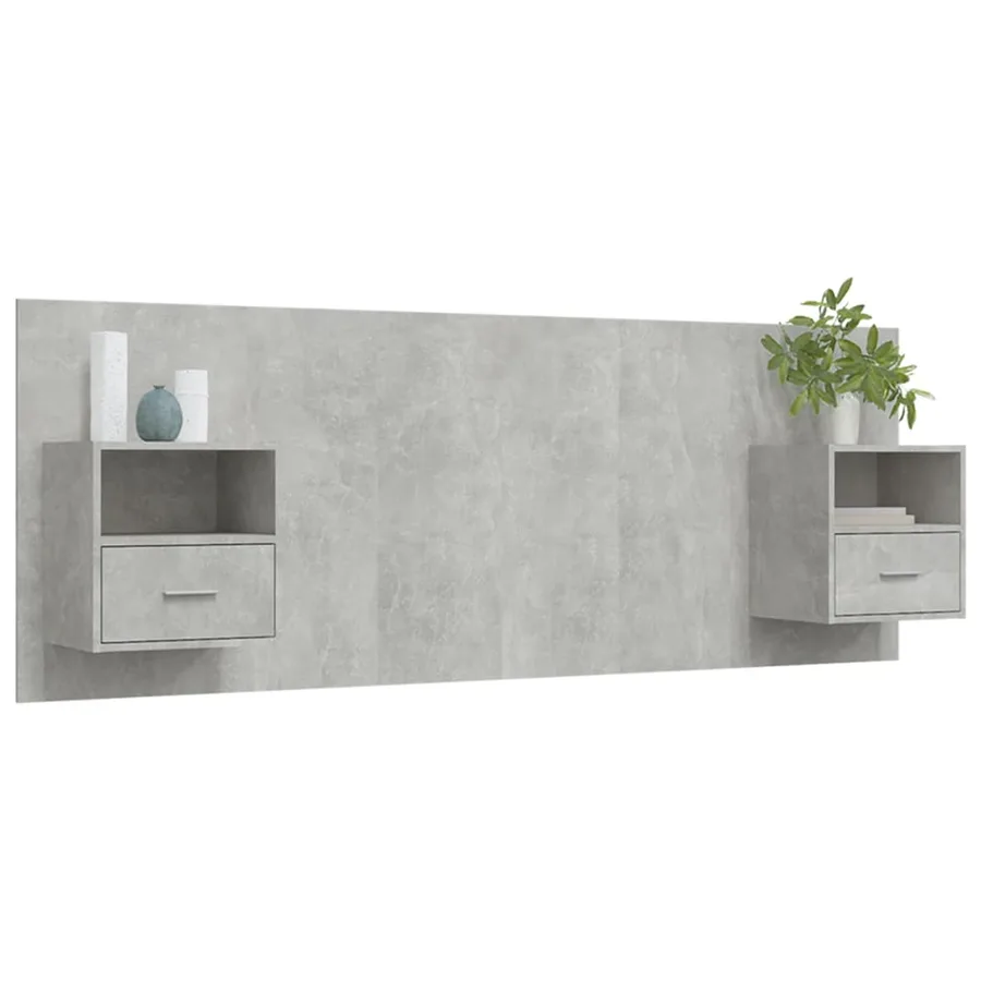 Tête de lit avec armoires Gris béton Bois d'ingénierie - 5