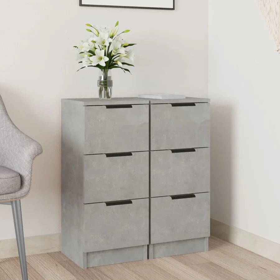 Buffets 2 pcs Gris béton 30x30x70 cm Bois d'ingénierie
