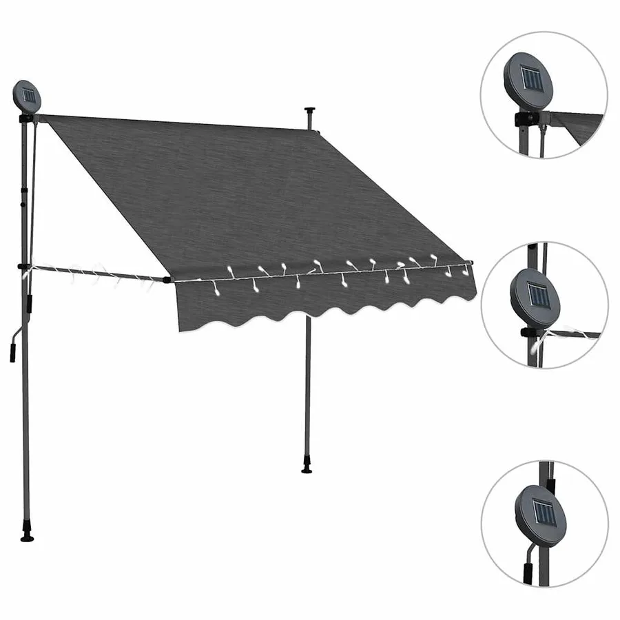 Auvent manuel rétractable avec LED 100 cm Anthracite - 3