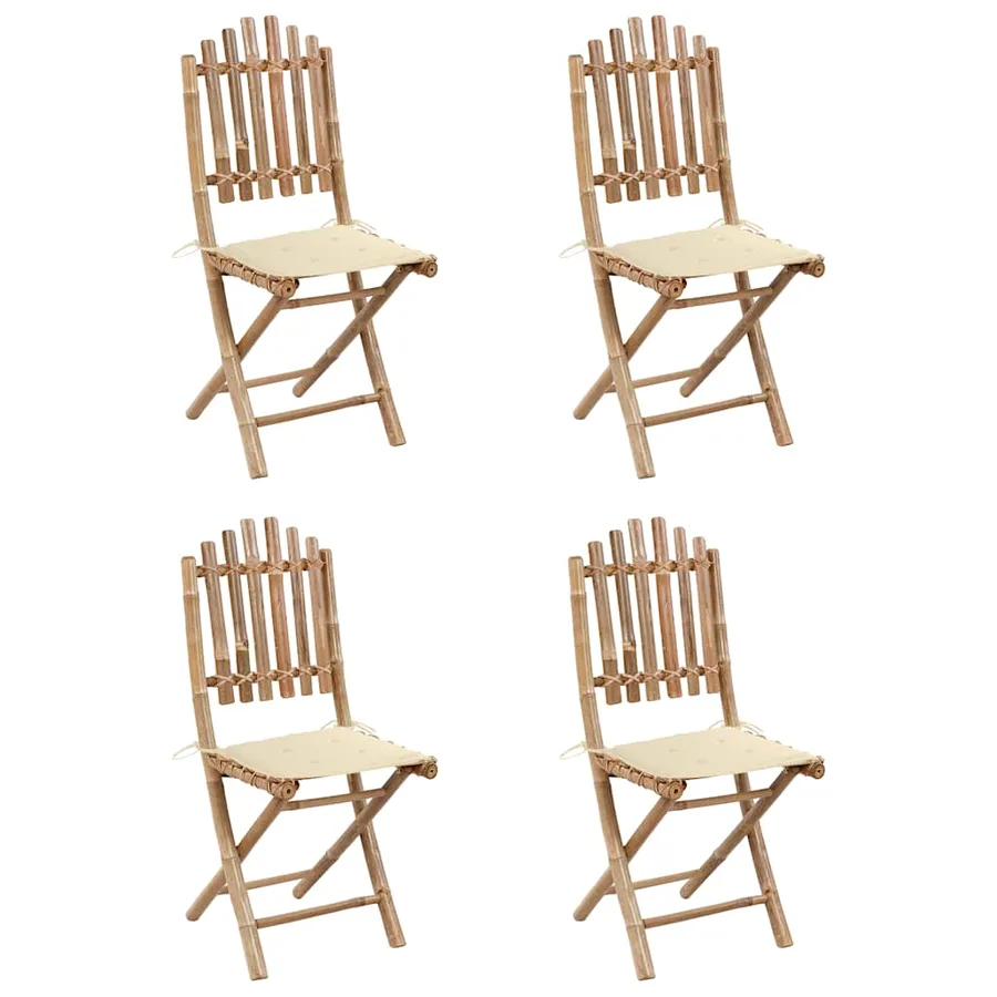 Mobilier à dîner d'extérieur pliable 5 pcs avec coussins bambou - 2