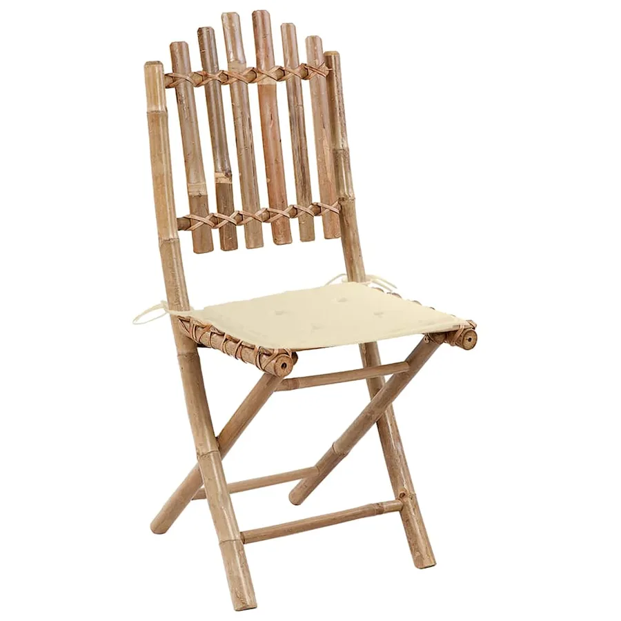 Mobilier à dîner d'extérieur pliable 5 pcs avec coussins bambou - 3