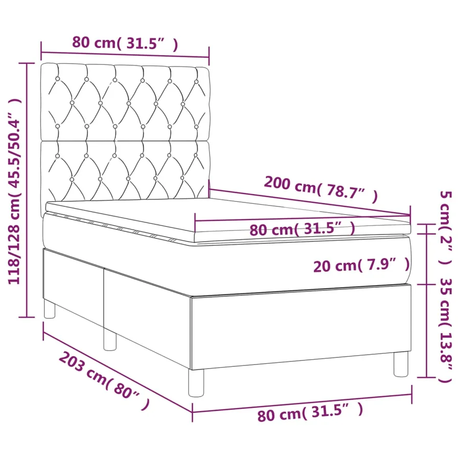 Sommier à lattes de lit et matelas et LED Gris clair 80x200 cm - 8