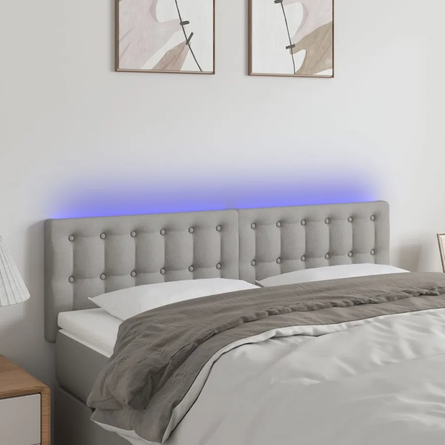 Tête de lit à LED Gris clair 144x5x78/88 cm Tissu