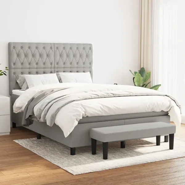 Sommier à lattes de lit avec matelas Gris clair 140x190cm Tissu