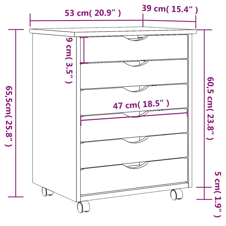 Armoire roulante avec tiroirs MOSS gris bois de pin solide - 10