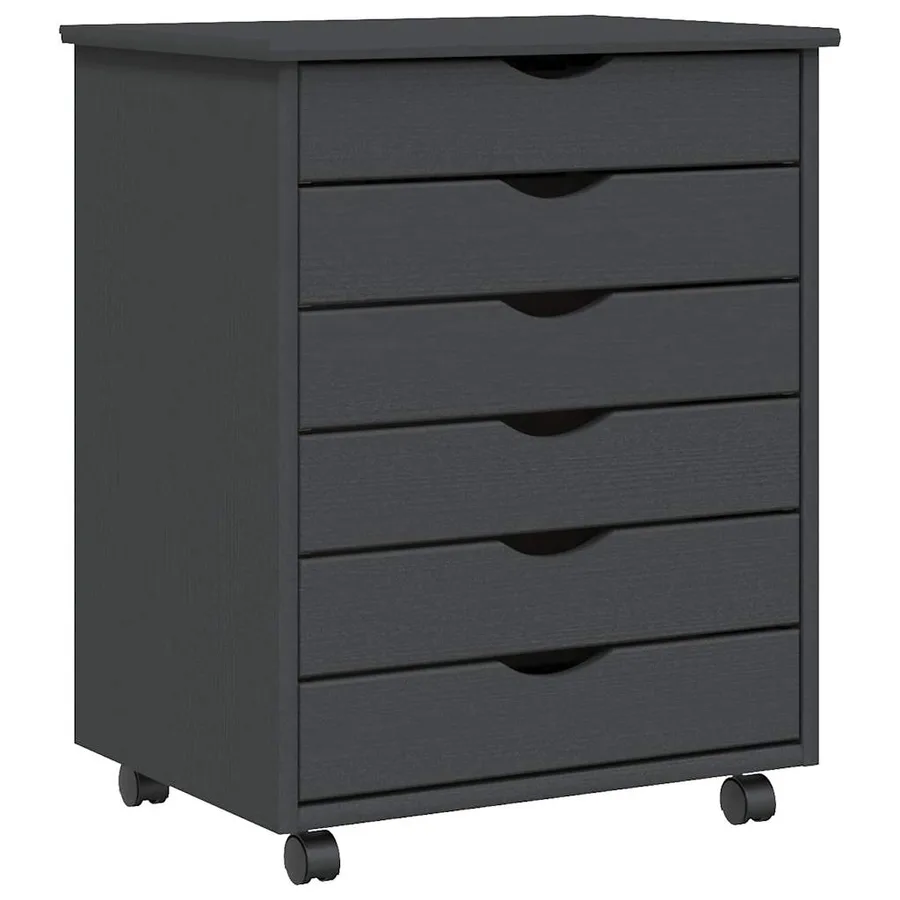 Armoire roulante avec tiroirs MOSS gris bois de pin solide - 2
