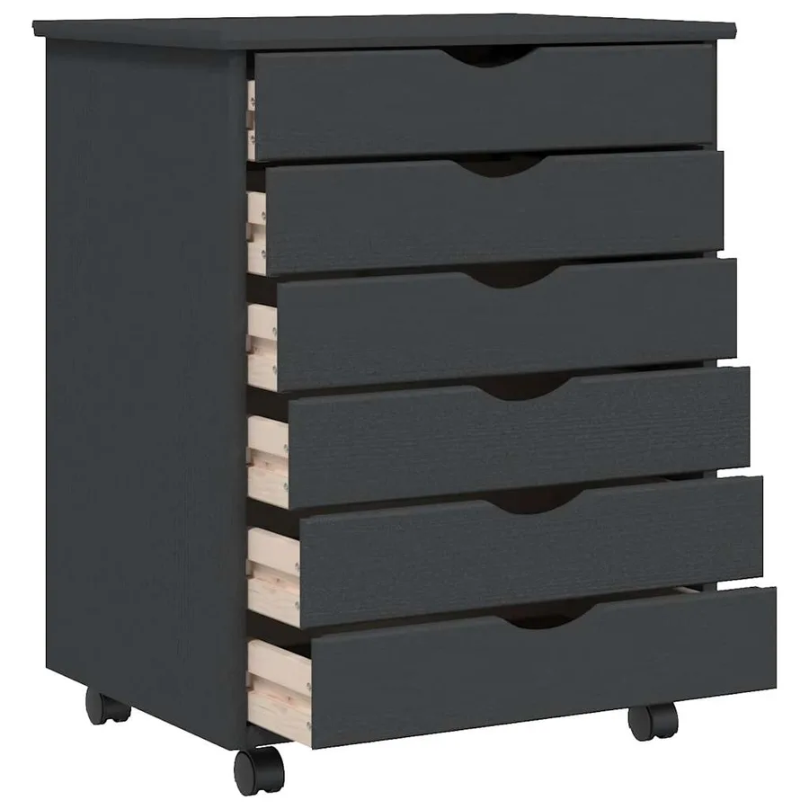 Armoire roulante avec tiroirs MOSS gris bois de pin solide - 4